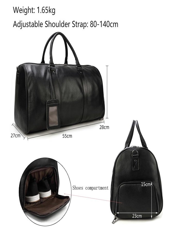 LUUFAN Leather Travel Bag Large Capacity Luggage Duffel Bag with Shoe Compartment, Men Women Weekend Shoulder Handbag for Holiday Business Trip (55cm-Black) - Image 2